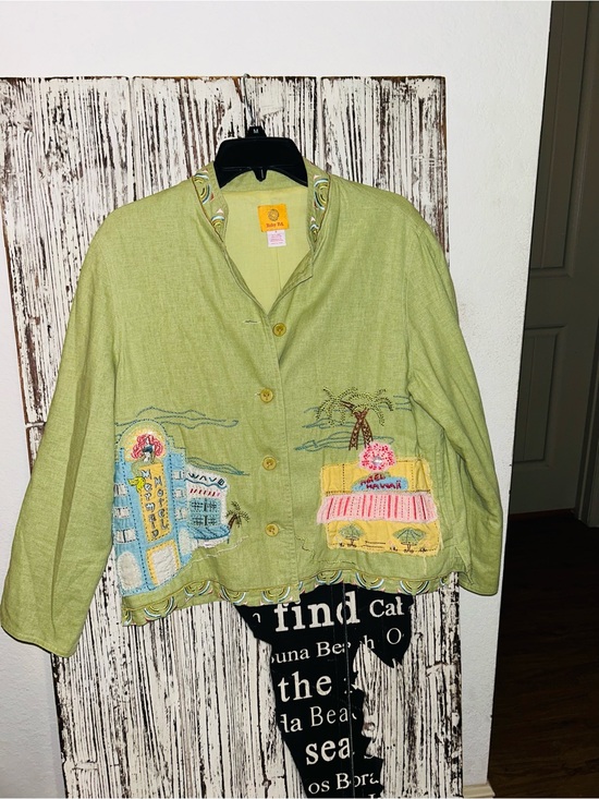 Ruby Rd. Jackets & Blazers - Ruby Rd. Vintage Lime Green Linen Blend Jacket with Beachy Embroidery